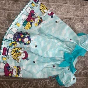 Cute Turquoise Bunny Print Dress with Bow